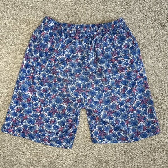 Peter Millar Swim Trunks Size M Blue Seaside Baja Flowers Starfish Beach - Picture 2 of 9